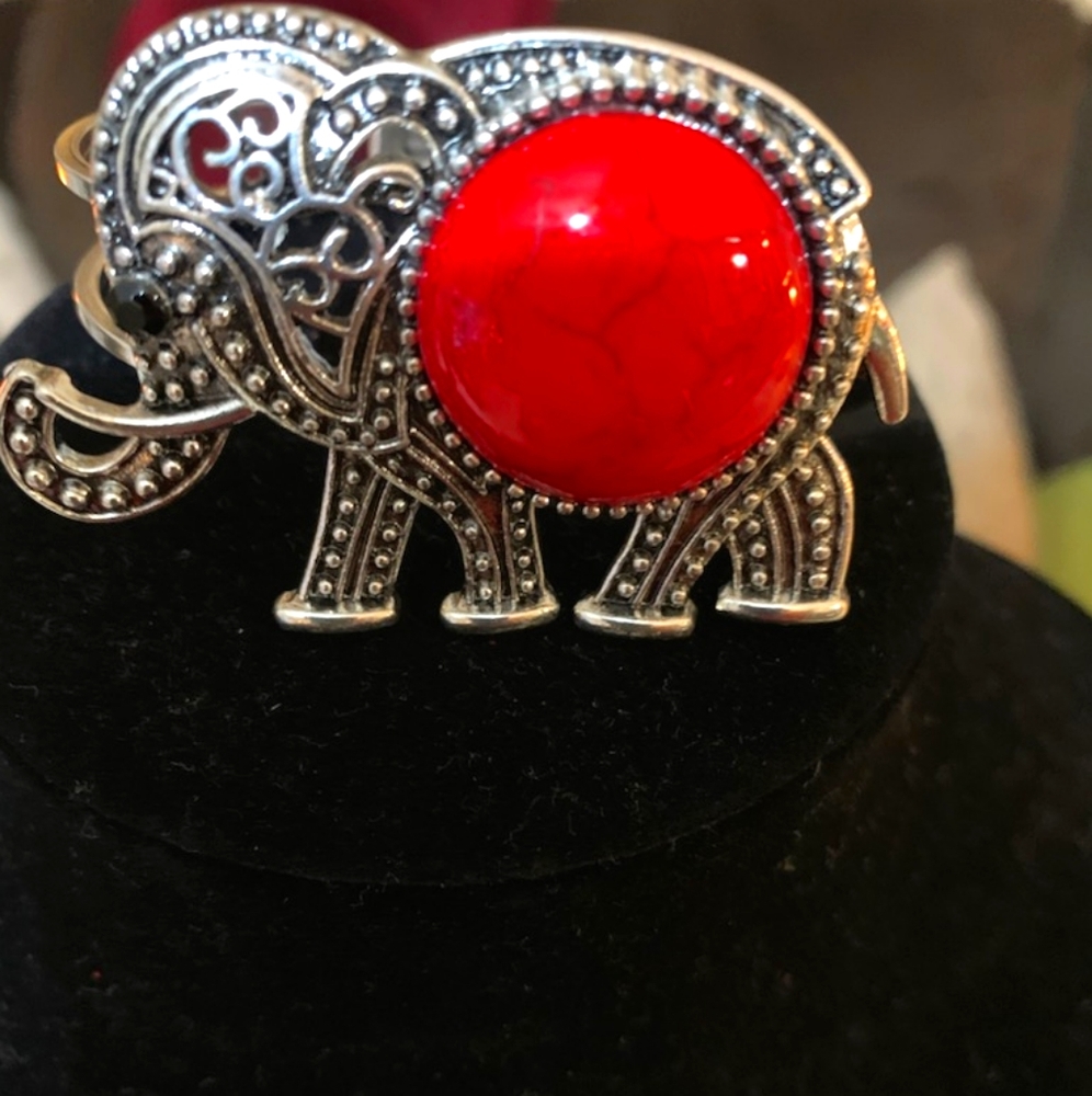 Elephant Bracelet With Red Orb